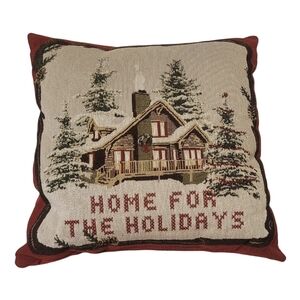 Embroidered Cabin Christmas Pillow 18x18